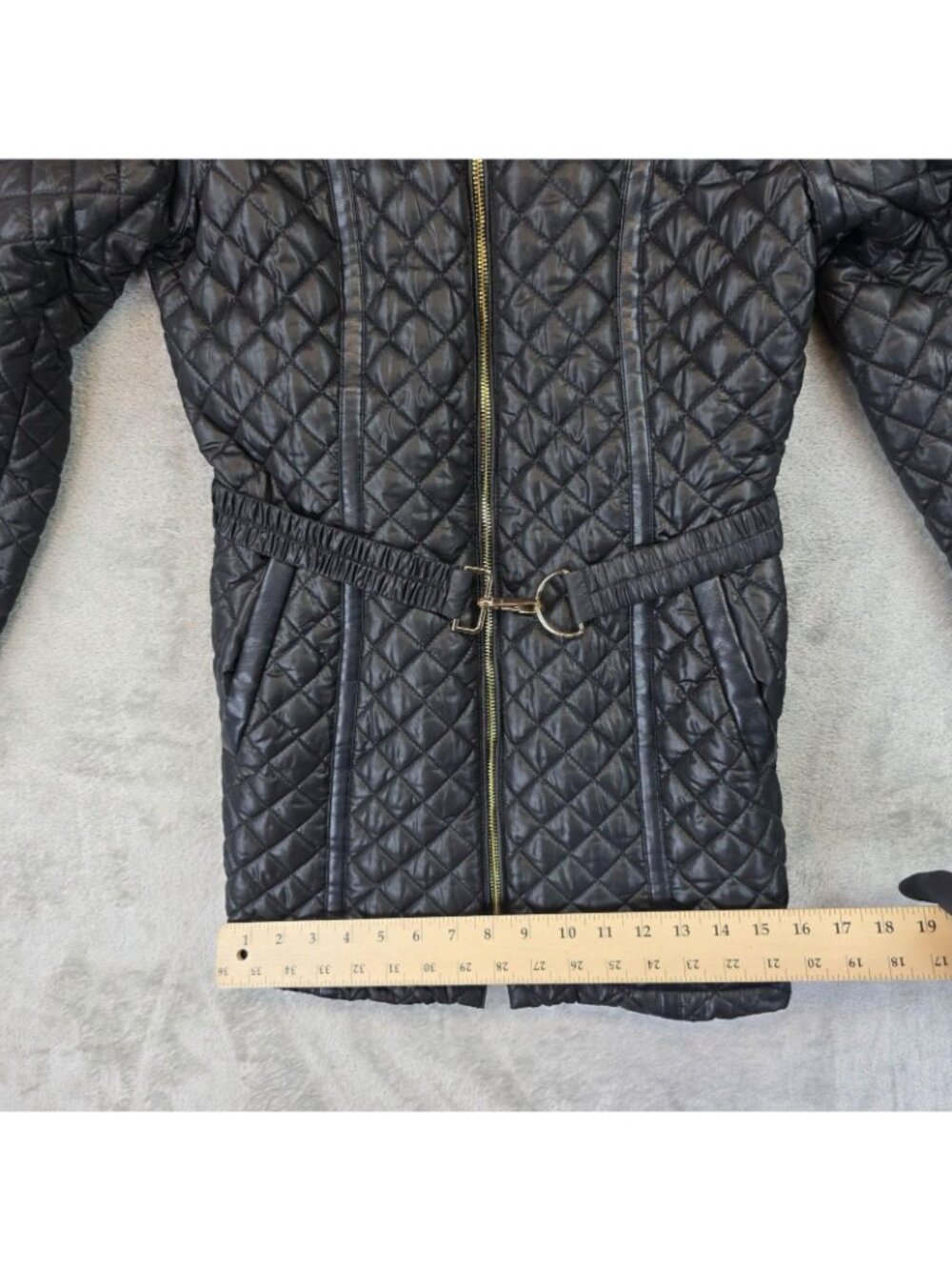 Via Spiga Coat Womens Small Black Quilted Belted Zip Leopard Lining Mid Length - Picture 12 of 12